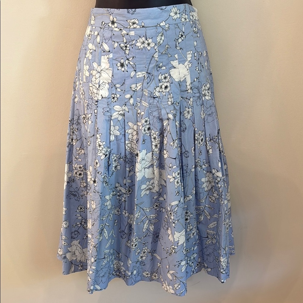 Antonio Melani Spring Blue Floral A-Line Midi Skirt - Size 12 / Large - Cotton